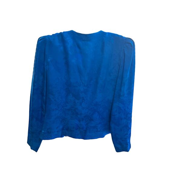 Vintage Silk Maggy London Royal Blue Floral Textured Gold Button Top, 6 - Picture 5 of 11